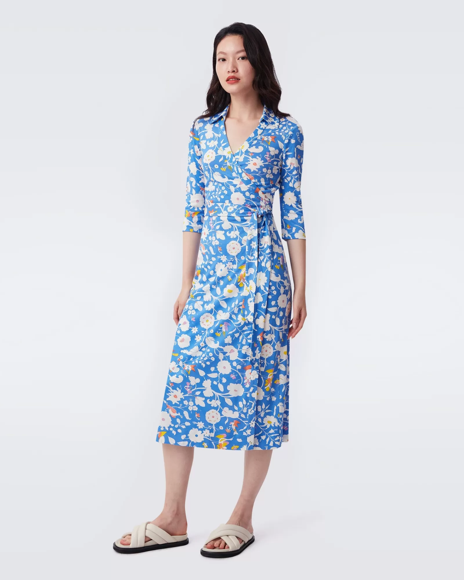 Diane von Furstenberg Abigail Midi-Wikkeljurk Van Zijdejersey In Kenmerkend Blauw Fortuna-Vrouwen Midi-Wikkeljurken