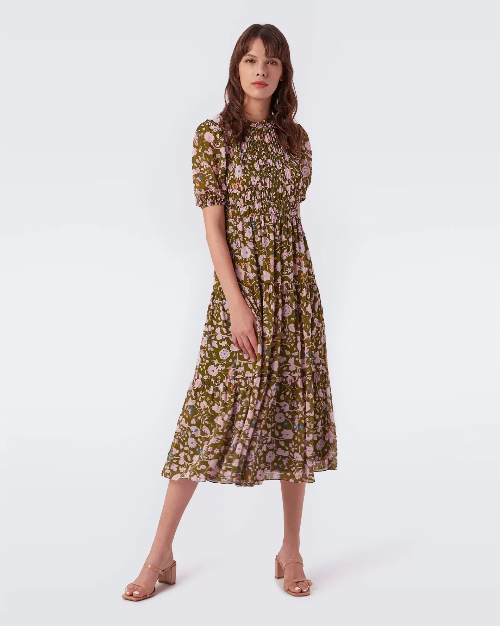 Diane von Furstenberg Blossom Voile Gelaagde Midi-Jurk-Vrouwen Midi-Jurken