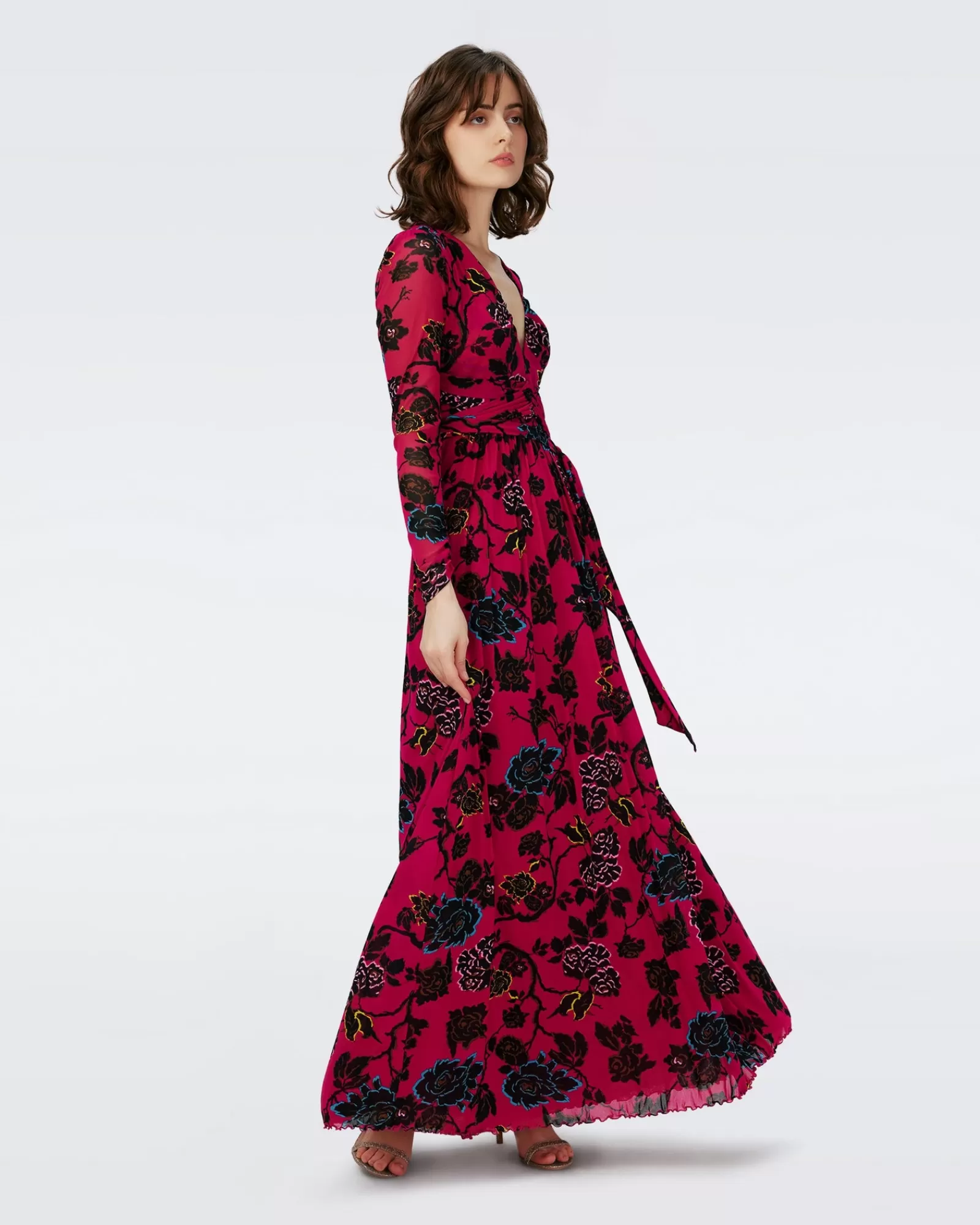 Diane von Furstenberg Dvf Anne-Jurk In China Vine Poison Pink Lg-Vrouwen Maxi-Jurken