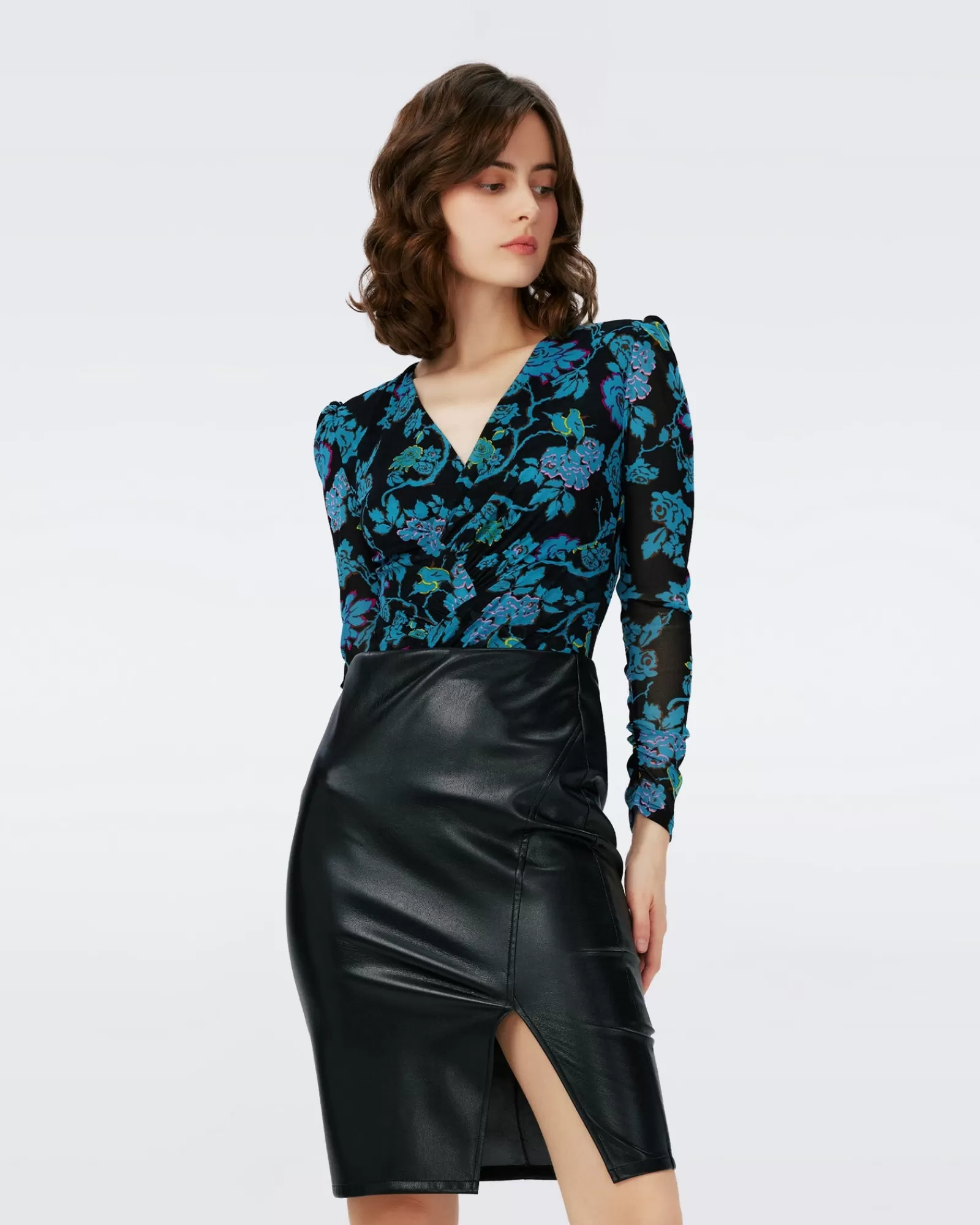 Diane von Furstenberg Dvf Costanza Bodysuit In China Vine Blk/China Vine Blk-Vrouwen Allemaal Gescheiden