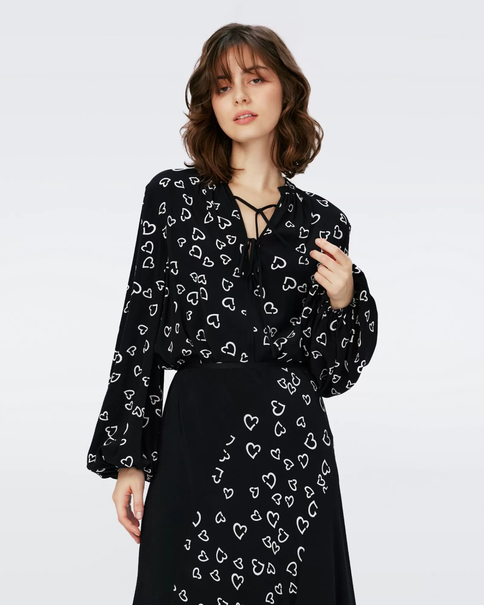 Diane von Furstenberg Dvf Ginny Two Blouse In Kleine Harten/Zwart-Vrouwen Zwarte Jurken