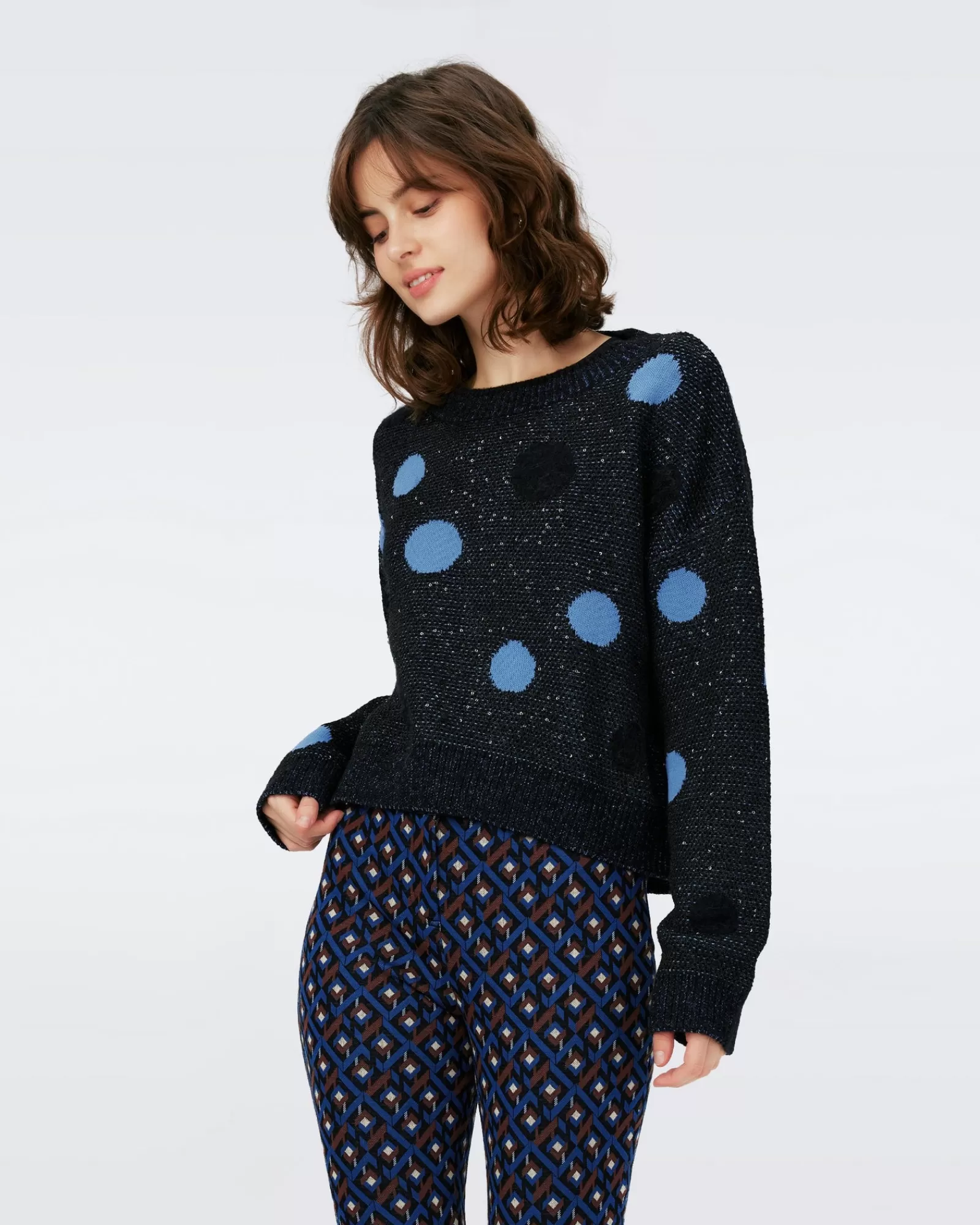 Diane von Furstenberg Dvf Phillipa Top In Stippenblauw-Vrouwen Allemaal Gescheiden