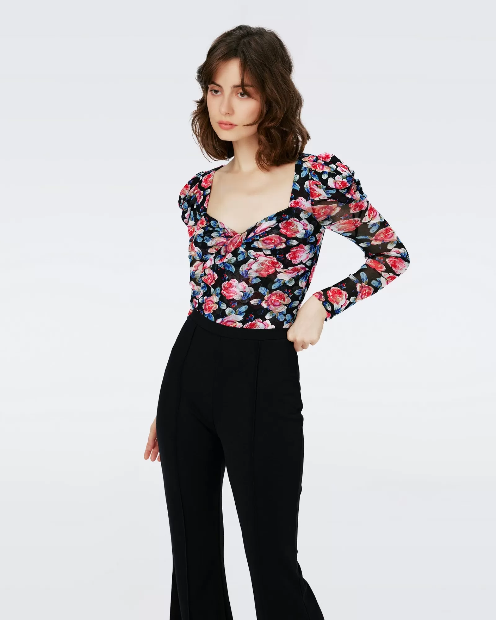 Diane von Furstenberg Erik Bodysuit Met Lange Mouwen En Mesh-Vrouwen Allemaal Gescheiden