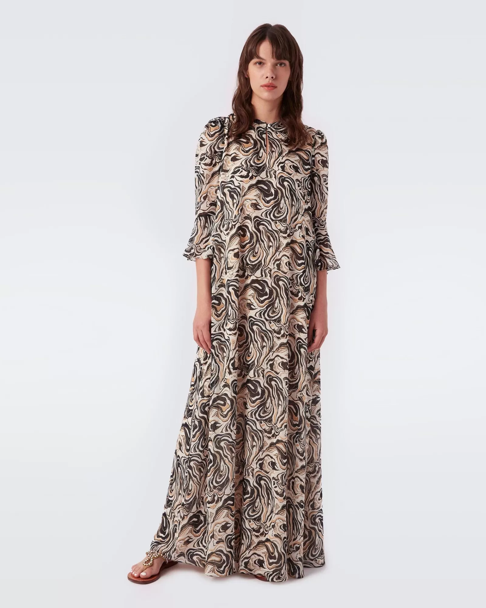 Diane von Furstenberg Kamila Maxi-Jurk In Zwart Marmer-Vrouwen Maxi-Jurken