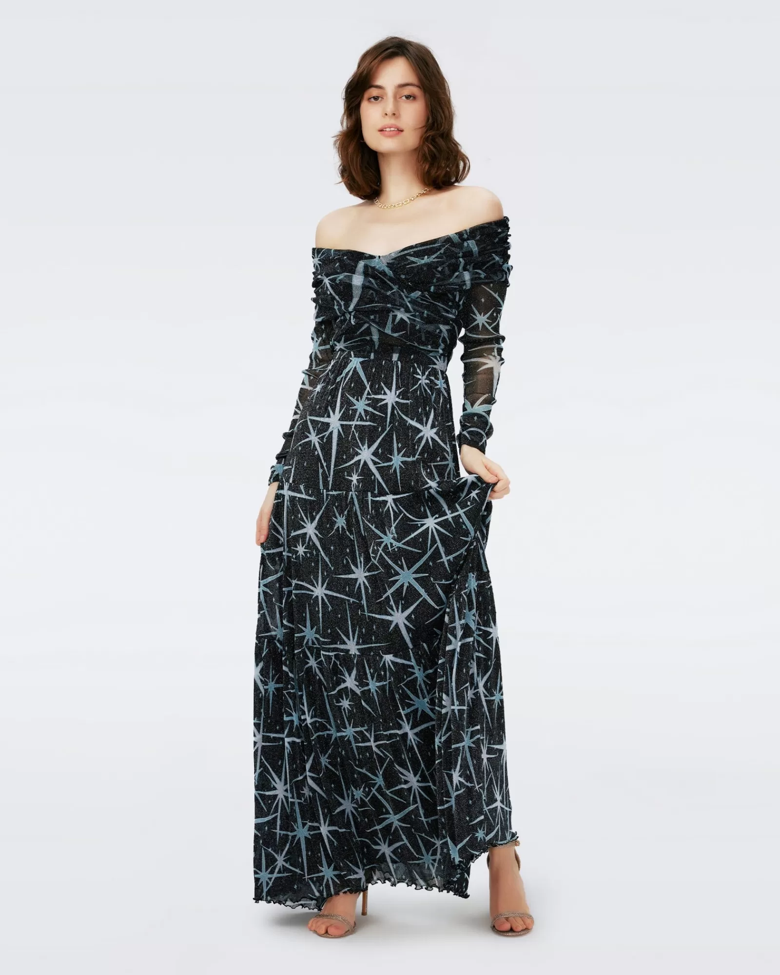 Diane von Furstenberg Stassi Metallic Mesh-Jurk-Vrouwen Maxi-Jurken